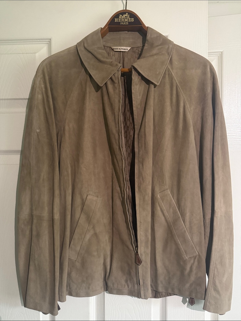 Hermes Taupe Lightweight Suede Shirt Jacket
